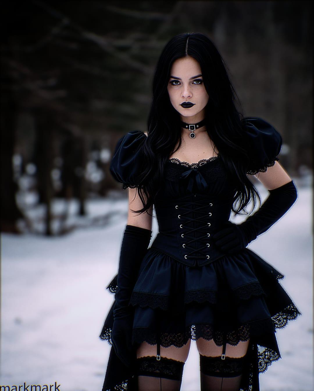 Beautiful Woman Standing Snowy Forest