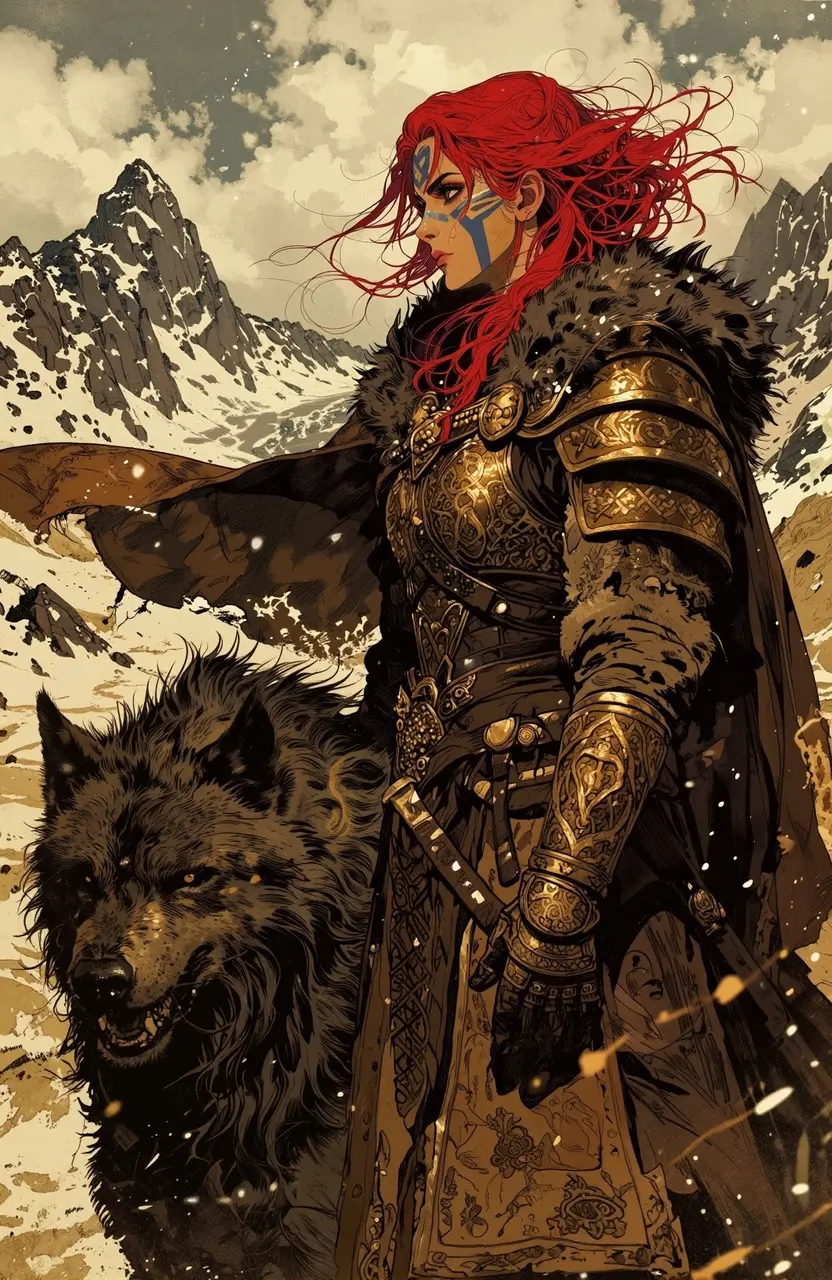 Closeup Striking Female Warrior Stands