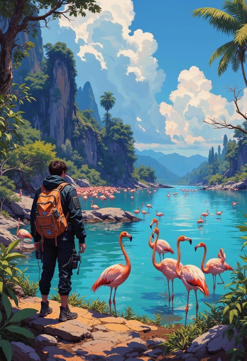 Create Photorealistic Image Group Flamingos