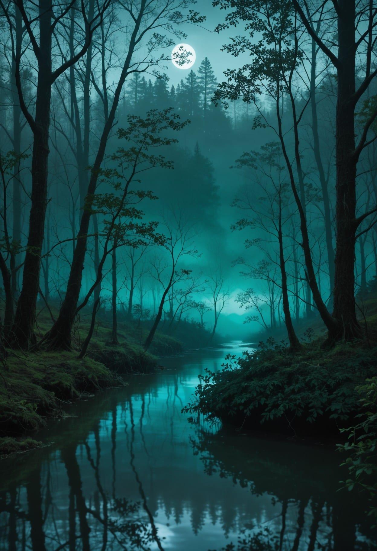 Dark Swamp With Still Black