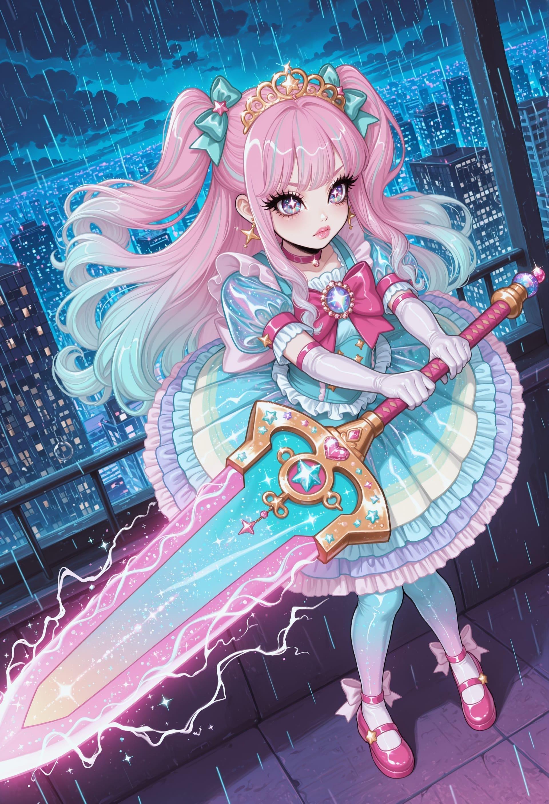 Girl Rainbow Eyes Pink Hair