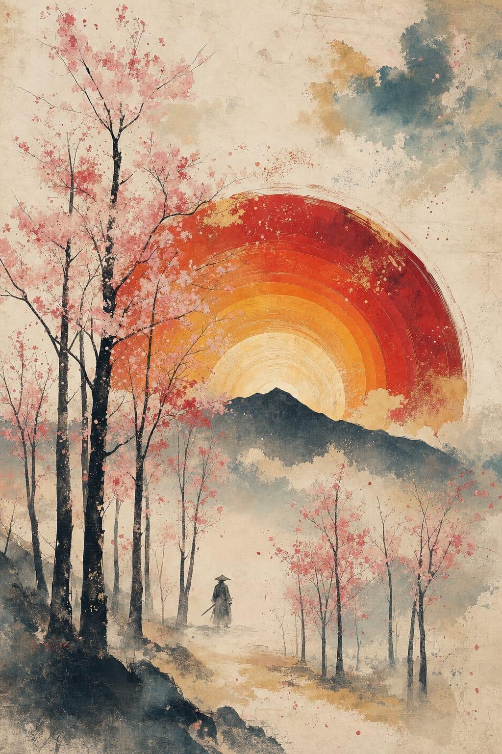 Minimalist Surreal Watercolor Illustration Warm