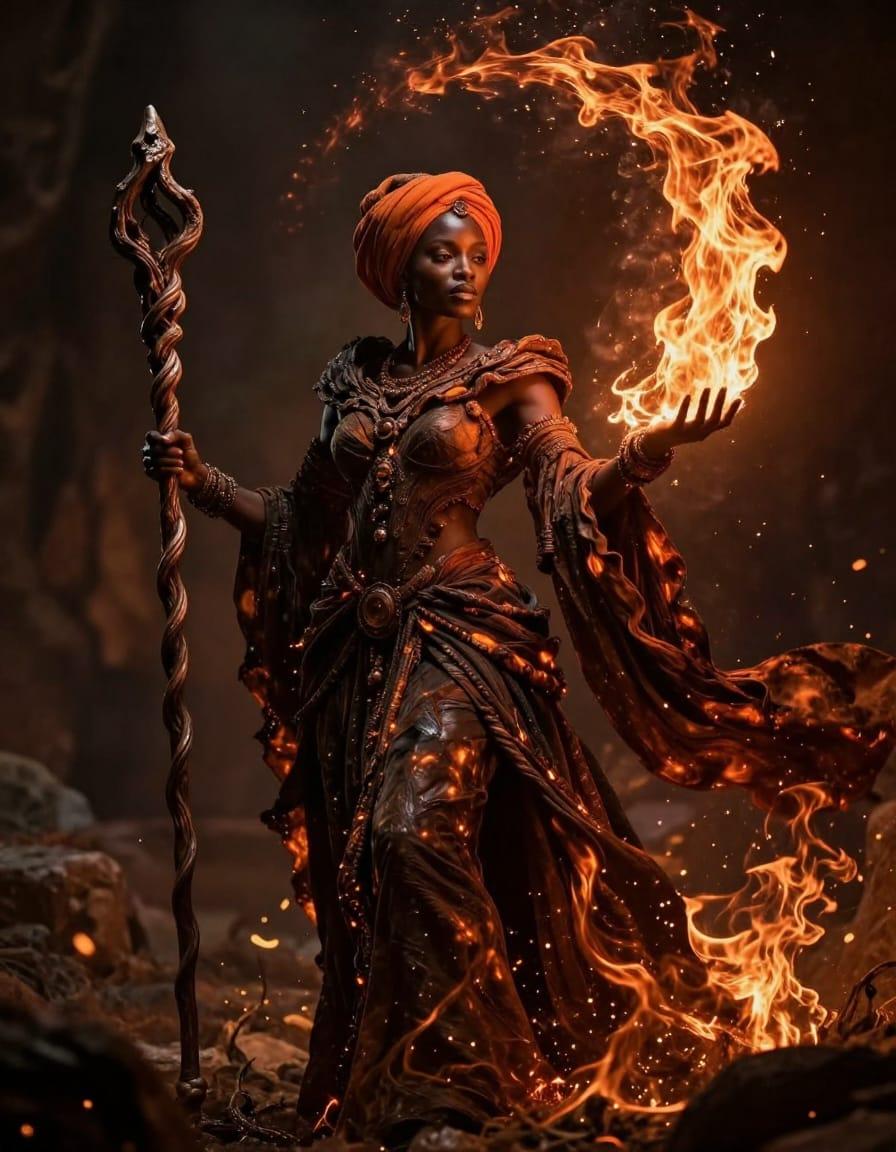 Powerful African Sorceress Standing Dramatic