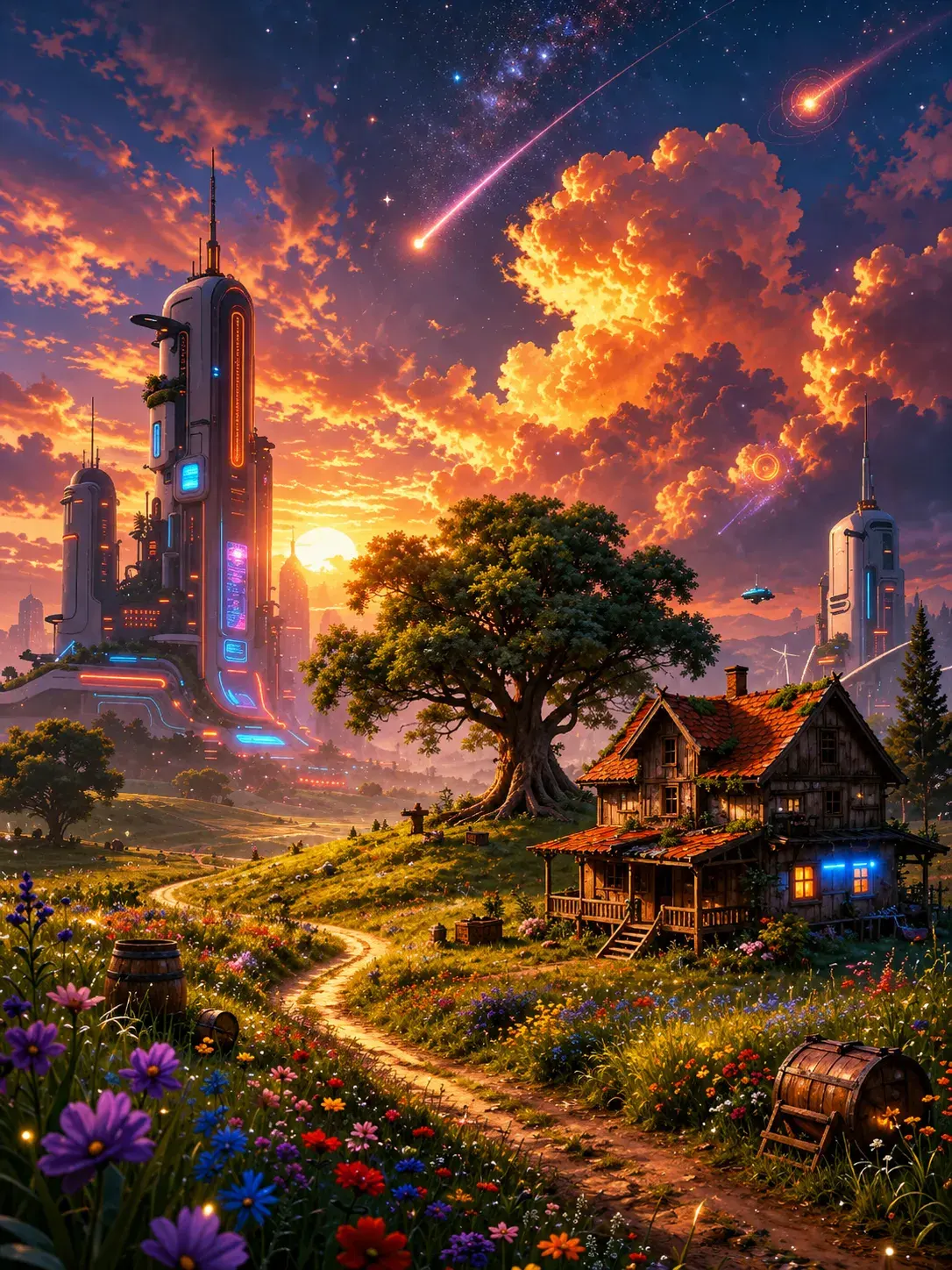 Striking Fantasy Landscape Sunset Blending