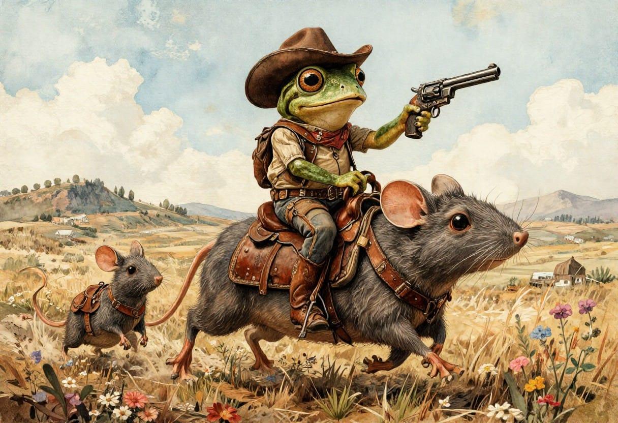 Whimsical Frog Cowboy Outfit Riding
