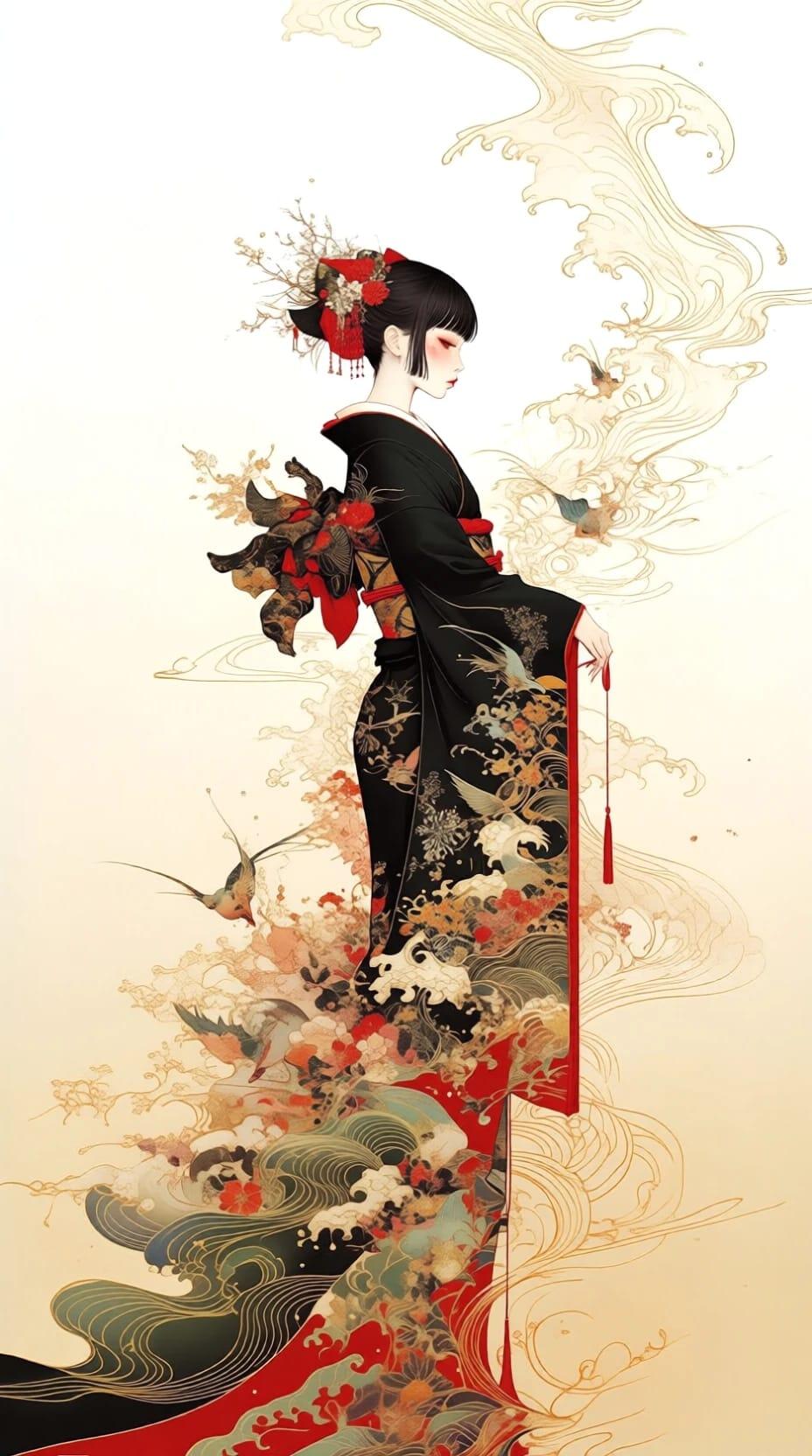 Woman Profile Elegant Posture Floral