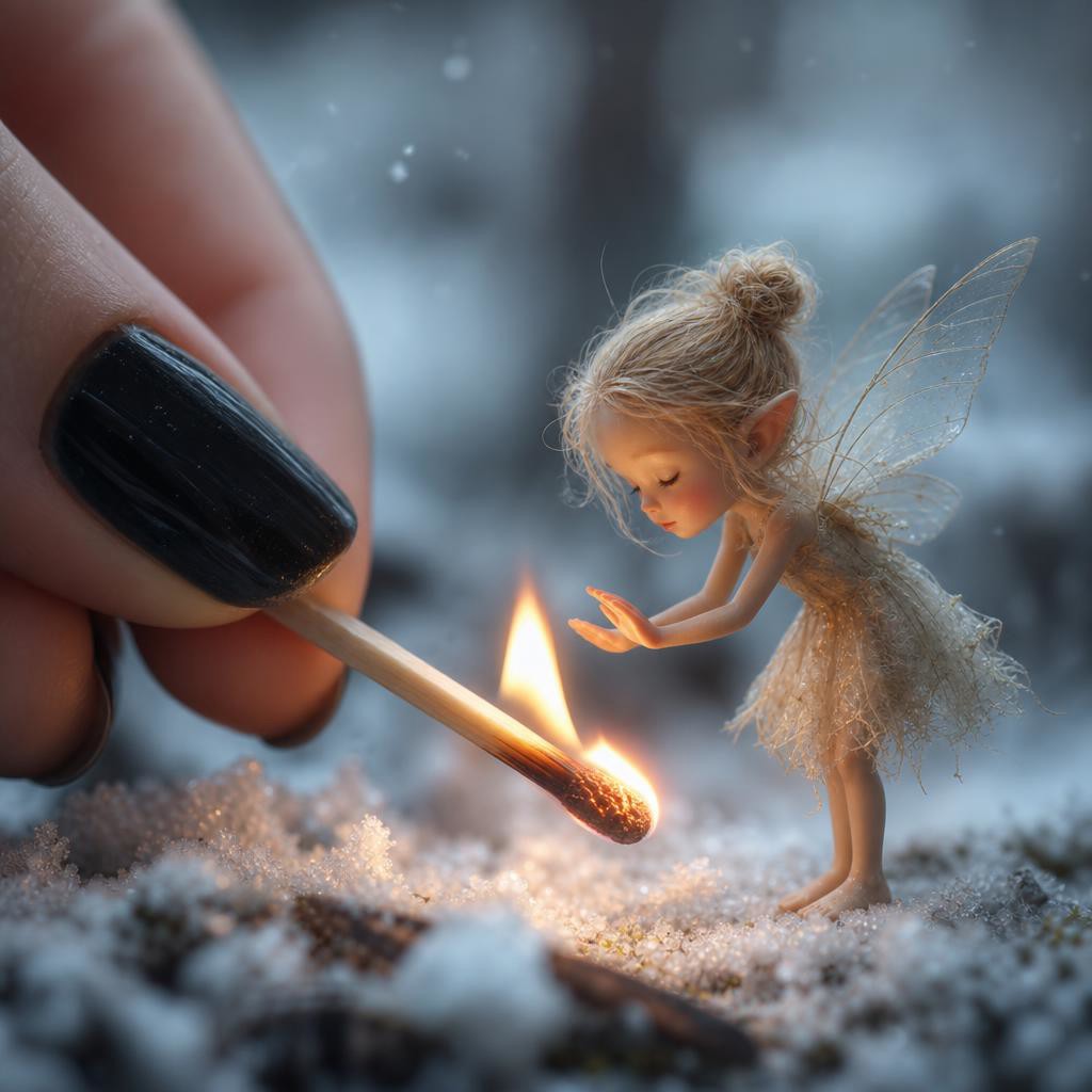 Depict Tiny Fairy Near Fire